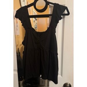 Torrid Deep Black Flutter Sleeve Babydoll Shirt with Sweetheart Neckline